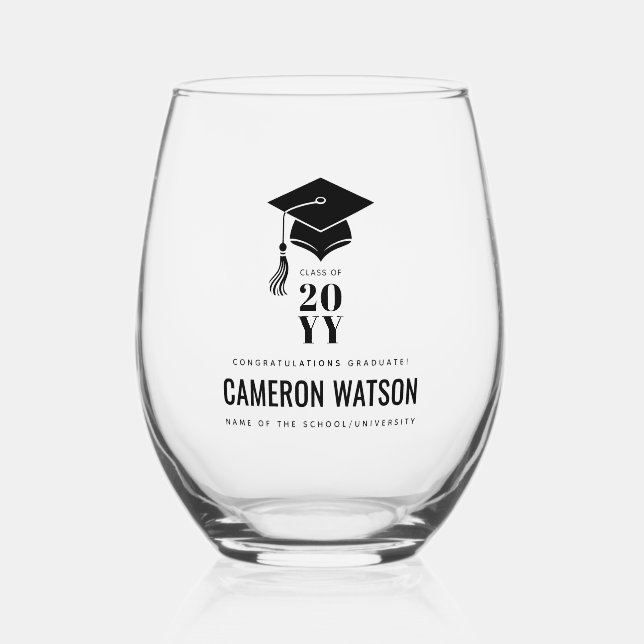 Vaso De Vino Personalized Modern Hat and Tassel Graduation (Anverso)