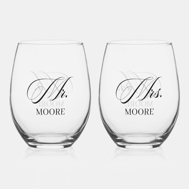 Vaso De Vino Personalized Mr. & Mrs. Stemless Wine Glass (Anverso)