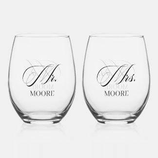 Vaso De Vino Personalized Mr. & Mrs. Stemless Wine Glass