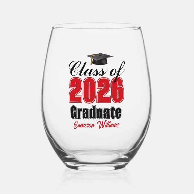 Vaso De Vino Personalized Red Class of 2026 Graduation (Anverso)