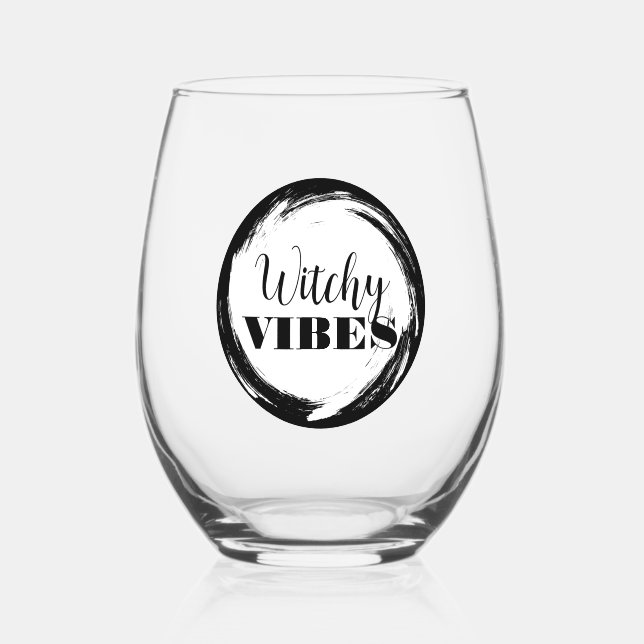 Vaso De Vino Personalized Witchy Halloween Black and White (Anverso)