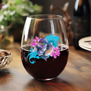 Vaso De Vino Pez luchador siamés Betta olas de loto azul