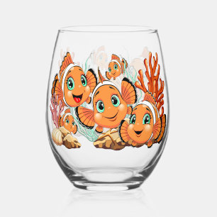 Vaso De Vino Pez payaso Dibujo animado lindo Familia Bajo el ag