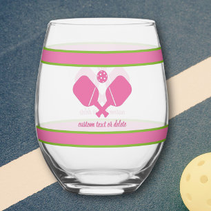 Vaso De Vino Pickleball de texto personalizado verde rosado Per