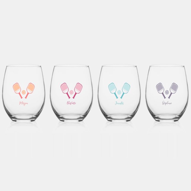 Vaso De Vino Pickleball Sports Pun Nombre personalizado Bachelo (Anverso)