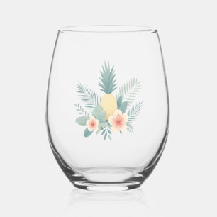 Vaso De Vino Piña floral y Hawaiana