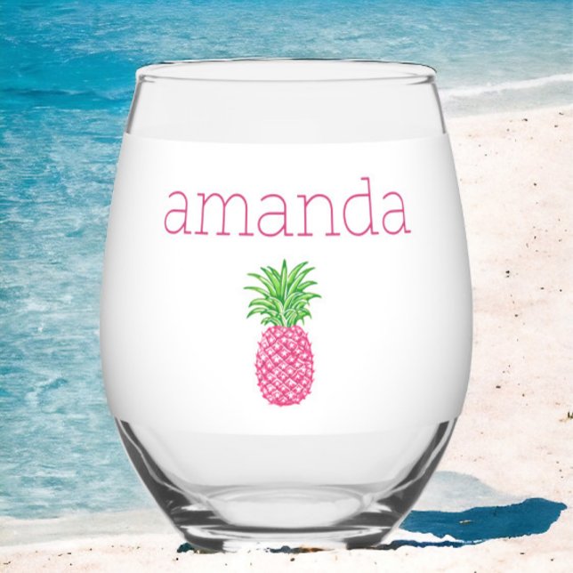 Vaso De Vino Piña Rosa Elegante Personalizada (Subido por el creador)