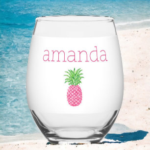 Vaso De Vino Piña Rosa Elegante Personalizada