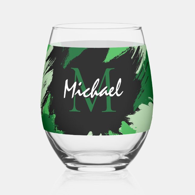 Vaso De Vino Pinceles de color verde con monograma (Izquierda)
