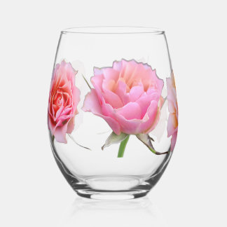 Vaso De Vino Pink and Orange Rose Stemless Wine Glass