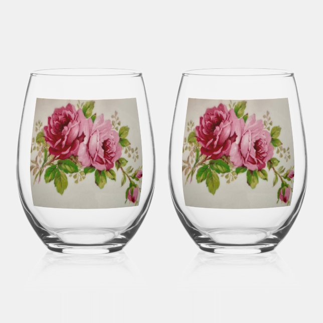 Vaso De Vino Pink Rose Elegance  (Anverso)