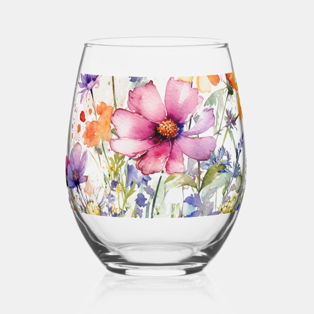 Vaso De Vino Pintura floral pintada a mano con gusto (Anverso)