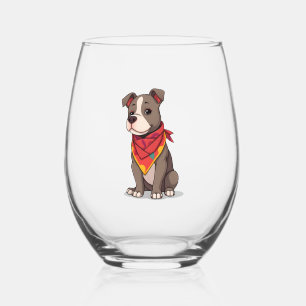 Vaso De Vino Pitbull Adorable con Pañuelo Gif de Amante de Perr