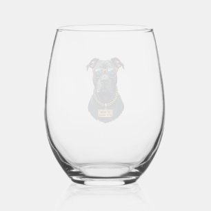 Vaso De Vino Pitbull Vintage Genial con Gafas de Sol y Cadena d