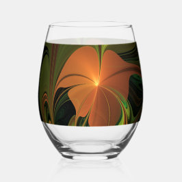 Vaso De Vino Planta de fantasía Resumen Fractal Verde Rust Brow