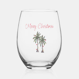 Vaso De Vino Playa Tropical Feliz Navidad Palmeras