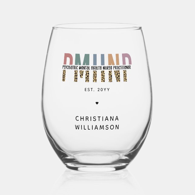Vaso De Vino PMHNP Leopard Print Psiquiátrica Mental Health NP (Anverso)