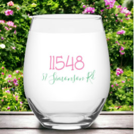 Vaso De Vino Preppy Código postal Dirección de calle personaliz