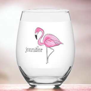 Vaso De Vino Preppy Flamingo rosa personalizado
