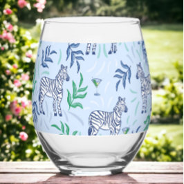 Vaso De Vino Preppy Navy Zebra Martinis Blue