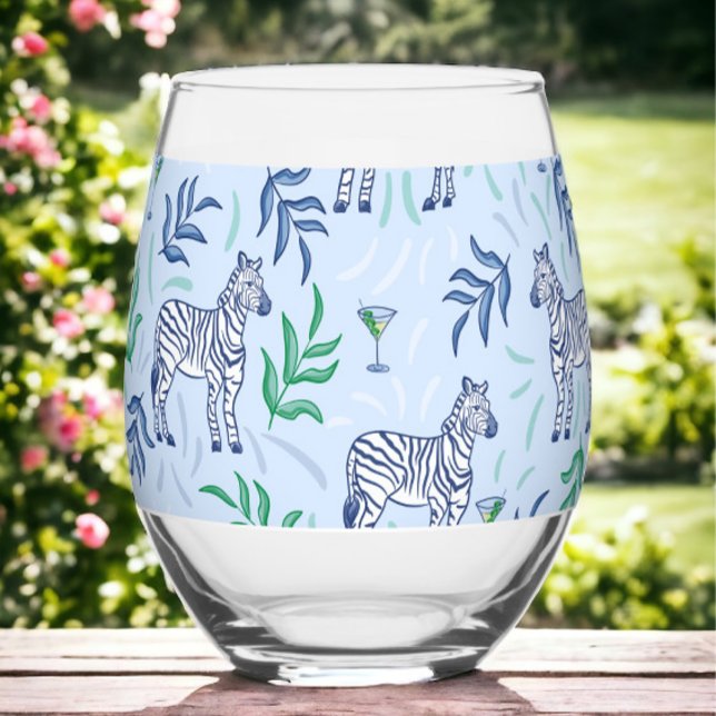 Vaso De Vino Preppy Navy Zebra Martinis Blue (Subido por el creador)