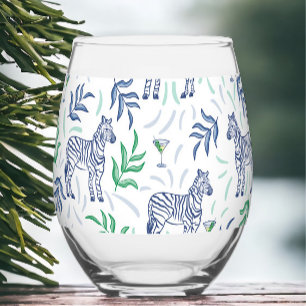 Vaso De Vino Preppy Navy Zebra Martinis White