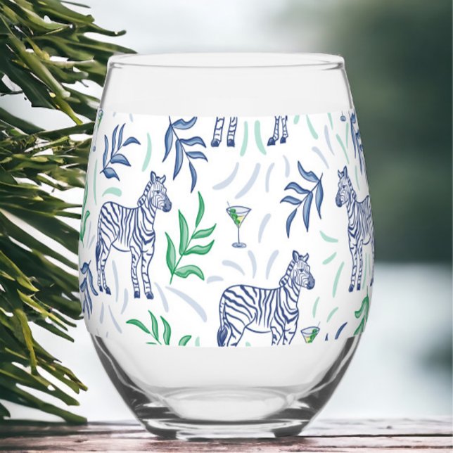Vaso De Vino Preppy Navy Zebra Martinis White (Subido por el creador)