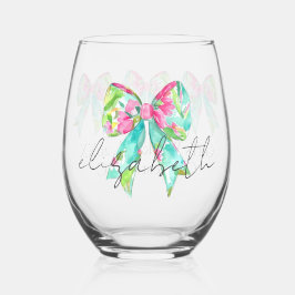 Vaso De Vino Preppy Pink and Green Bows Personalizados