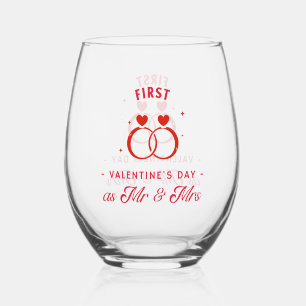 Vaso De Vino Primer El día de San Valentín como Sr. y Sra. Drin