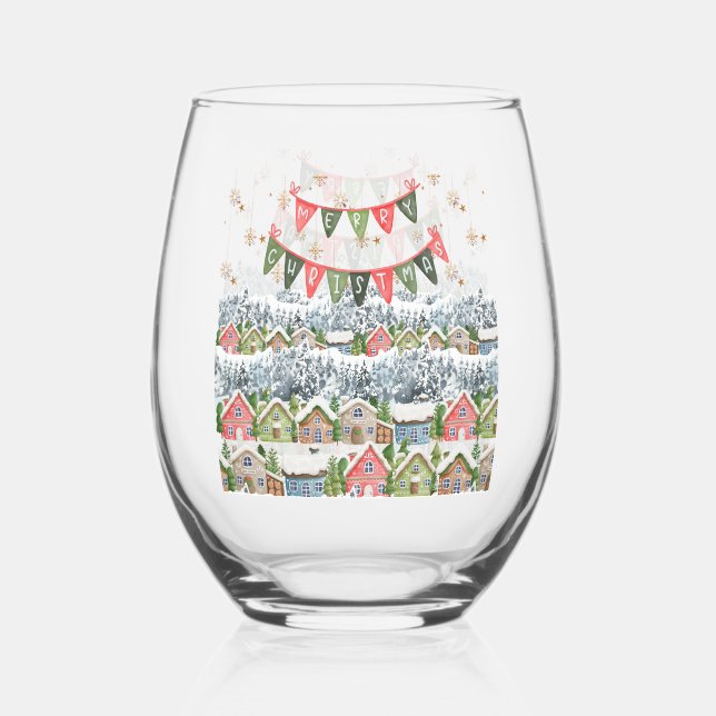 Vaso De Vino Pueblo de Navidades de nieve (Anverso)