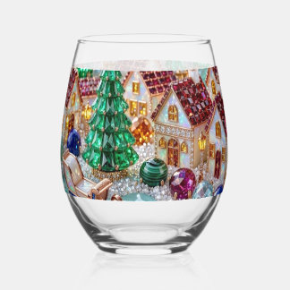 Vaso De Vino Pueblo navideño empedrado Casas rubí árbol esmeral
