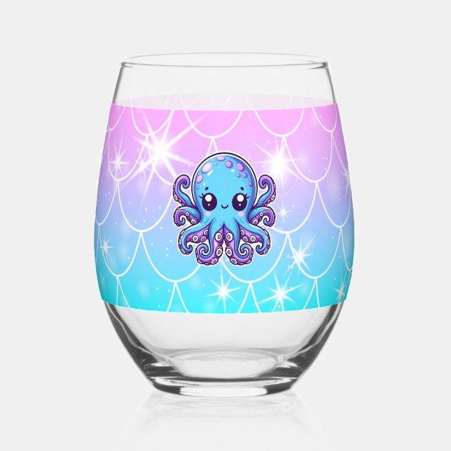 Vaso De Vino Pulpo azul lindo (Reverso )
