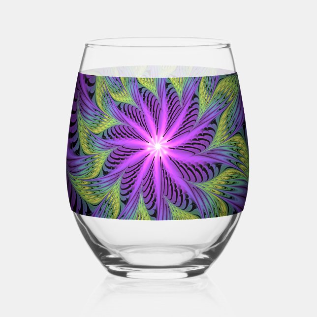 Vaso De Vino Purple Green Flower Modern Abstract Fractal Art (Anverso)