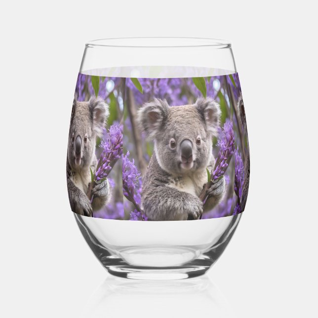 Vaso De Vino Purple Jacaranda Koala Bear, (Anverso)