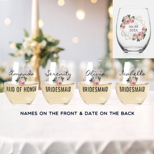 Vaso De Vino Purpurina Geo Boda Floral Rosa
