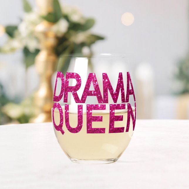 Vaso De Vino Purpurina rosado de la Reina del Drama (Insitu (Boda))