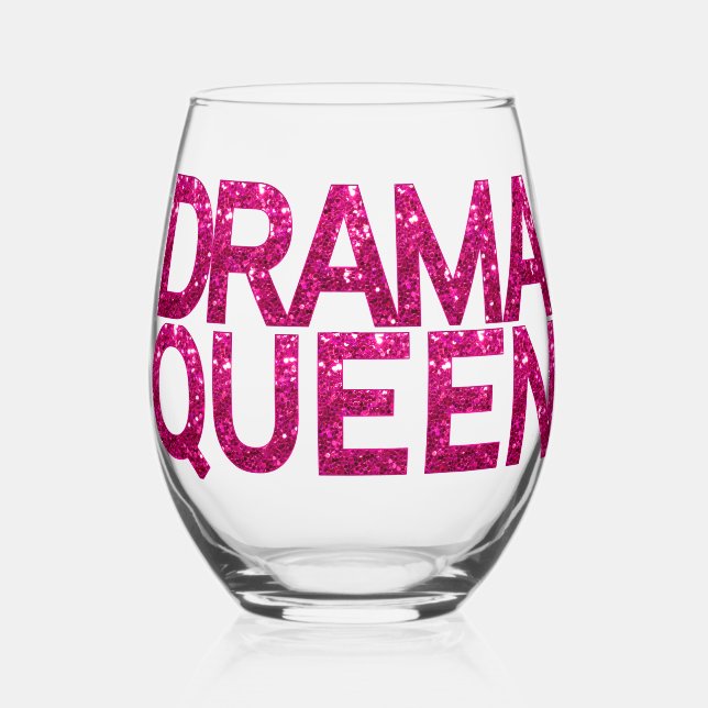 Vaso De Vino Purpurina rosado de la Reina del Drama (Anverso)