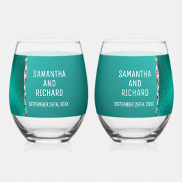 Vaso De Vino Purpurina Turquesa Verde azulado de lujo Boda 