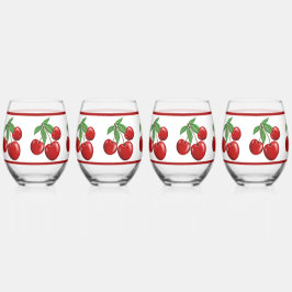 Vaso De Vino Racimos de Cerezas Rojas