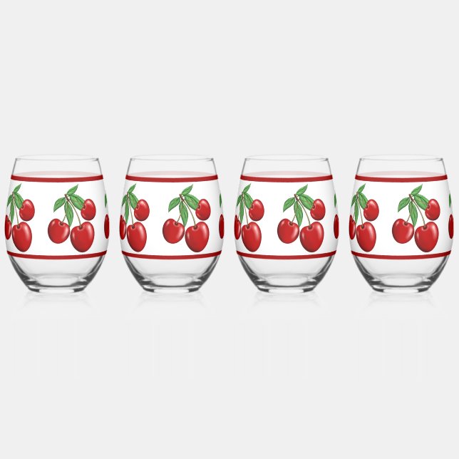 Vaso De Vino Racimos de Cerezas Rojas (Anverso)
