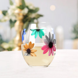 Vaso De Vino Rainbow Daisies