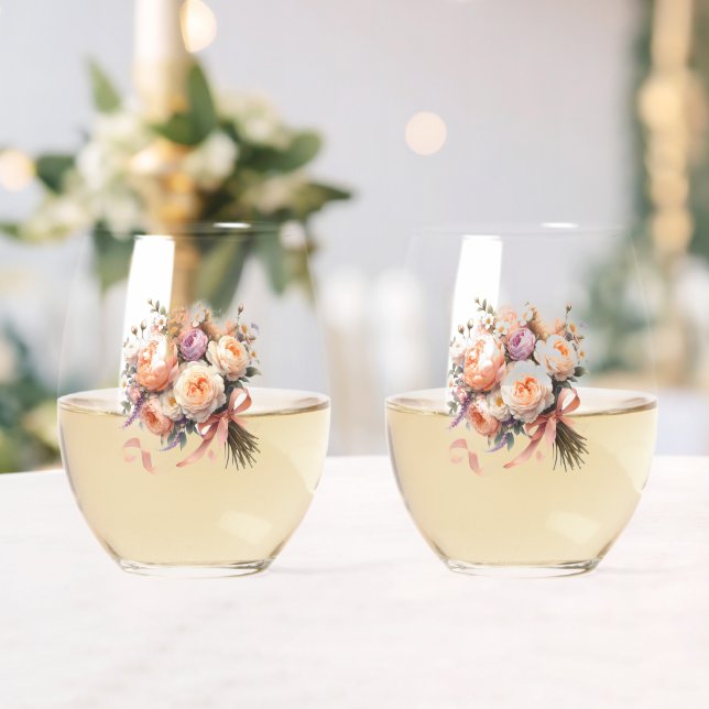 Vaso De Vino Ramo de Peonía Melocotón  (Insitu (Boda))