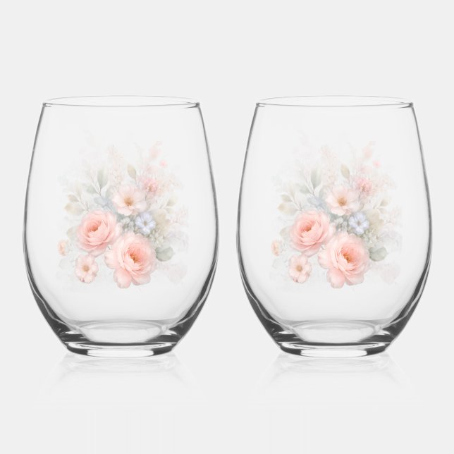 Vaso De Vino Ramo Floral de Pastel Suave (Anverso)