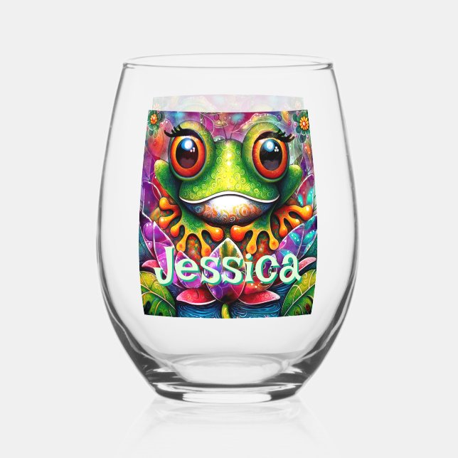 Vaso De Vino Rana Hormigón Abstracto Floral Ranas Personalizada (Anverso)