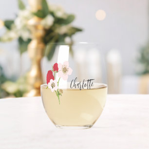 Vaso De Vino Raspberry Floral Bouquet Custom Name