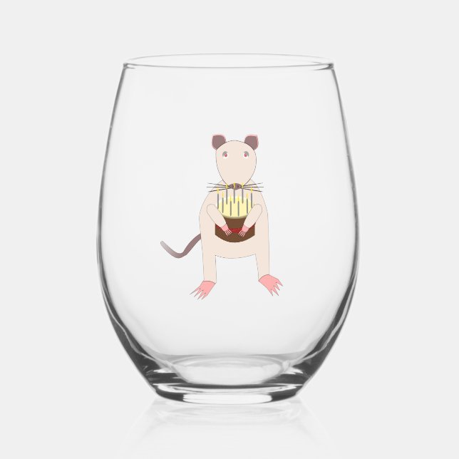 Vaso De Vino Rata siamesa con pastel de cumpleaños (Anverso)