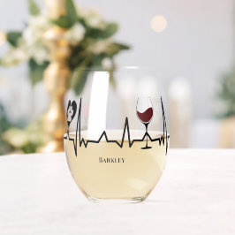 Vaso De Vino Rayas negras simplistas y latido cardíaco de vino