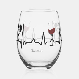 Vaso De Vino Rayas negras simplistas y latido cardíaco de vino 