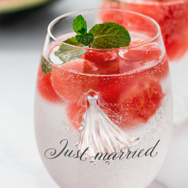 Vaso De Vino Recién Casados Elegante Vestido de Novia Acuarela