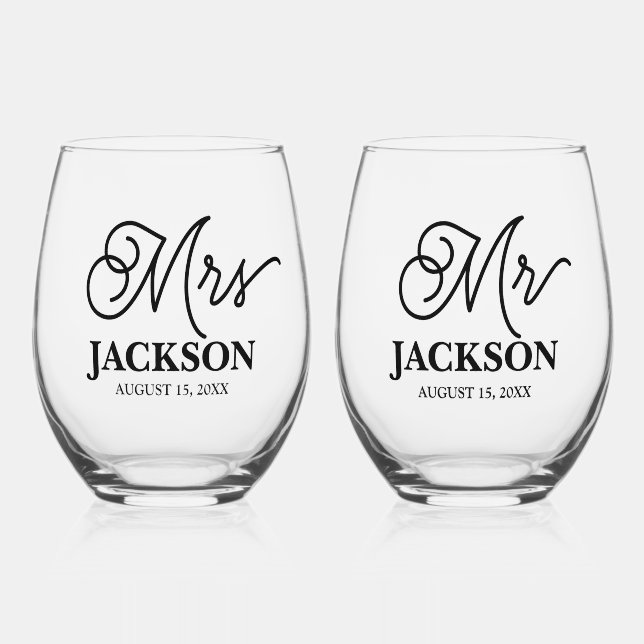 Vaso De Vino Recuerdo de boda de Sr y Sra (Anverso)